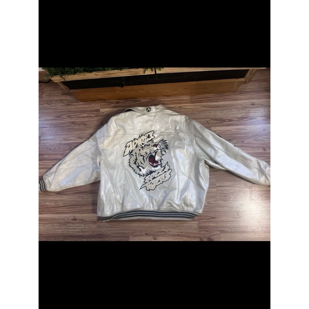 Vintage 90s AVIREX Silver Speed Tigers Leather  Bomber Jacket!